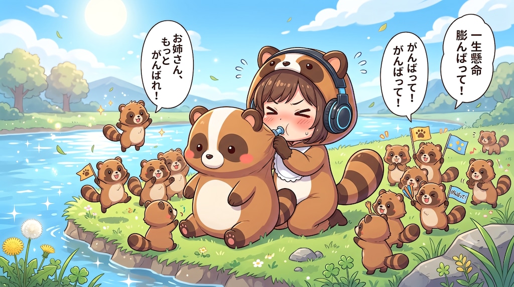 #浮き輪膨らます【タヌキの】女の子