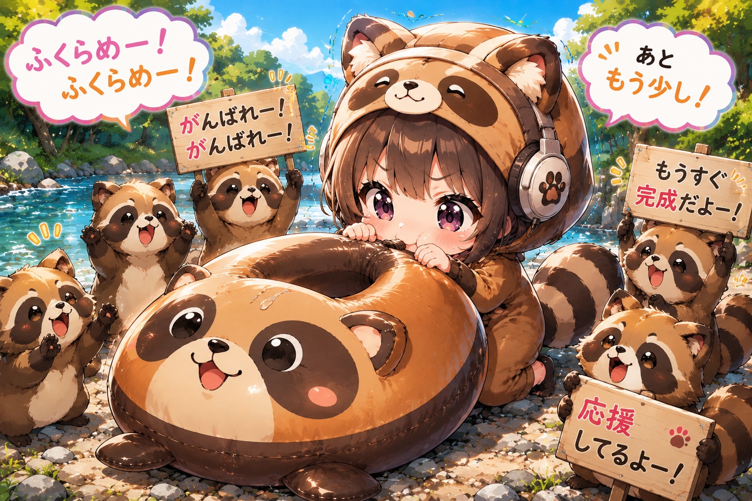 #浮き輪膨らます【タヌキの】女の子