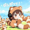 #浮き輪膨らます【タヌキの】女の子 3枚目