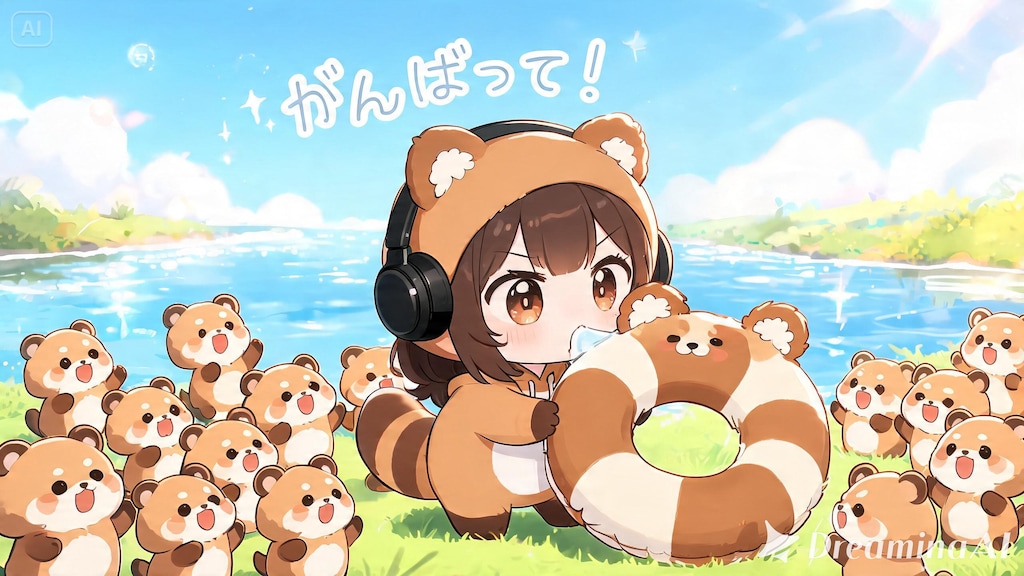 #浮き輪膨らます【タヌキの】女の子