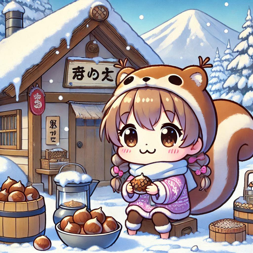 冬の食事は栗で済ますリスちゃん | の人気AIイラスト・グラビア