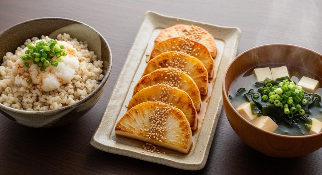 摩訶不思議食堂の長芋ステーキと麦とろ膳