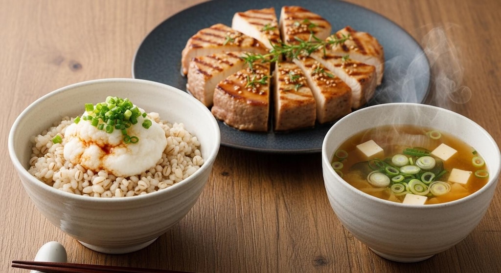 摩訶不思議食堂の長芋ステーキと麦とろ膳