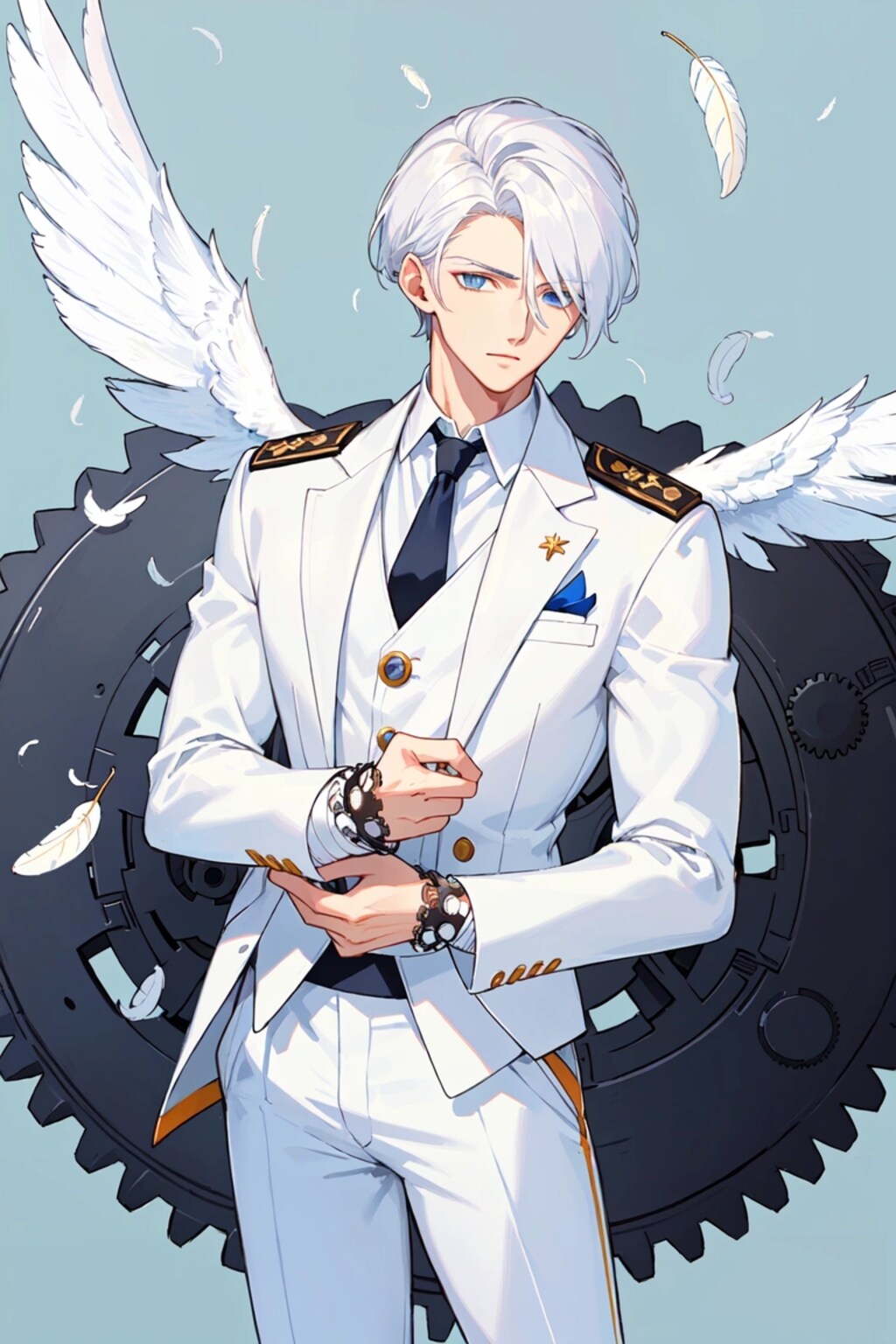 白髪で片翼の短髪青年・その1(12枚)