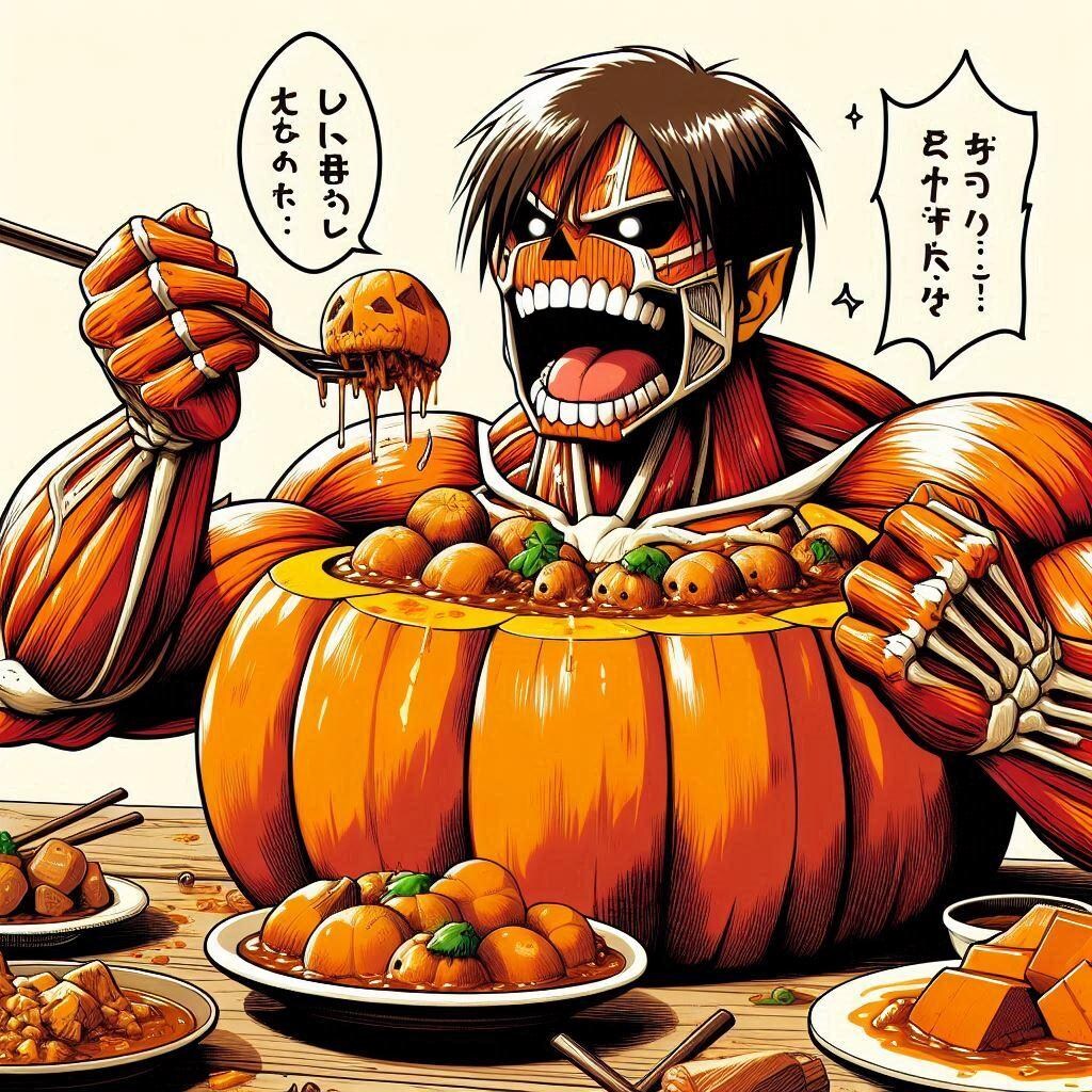 かぼちゃの炊いたんを食べるかぼちゃのタイタンと誰か