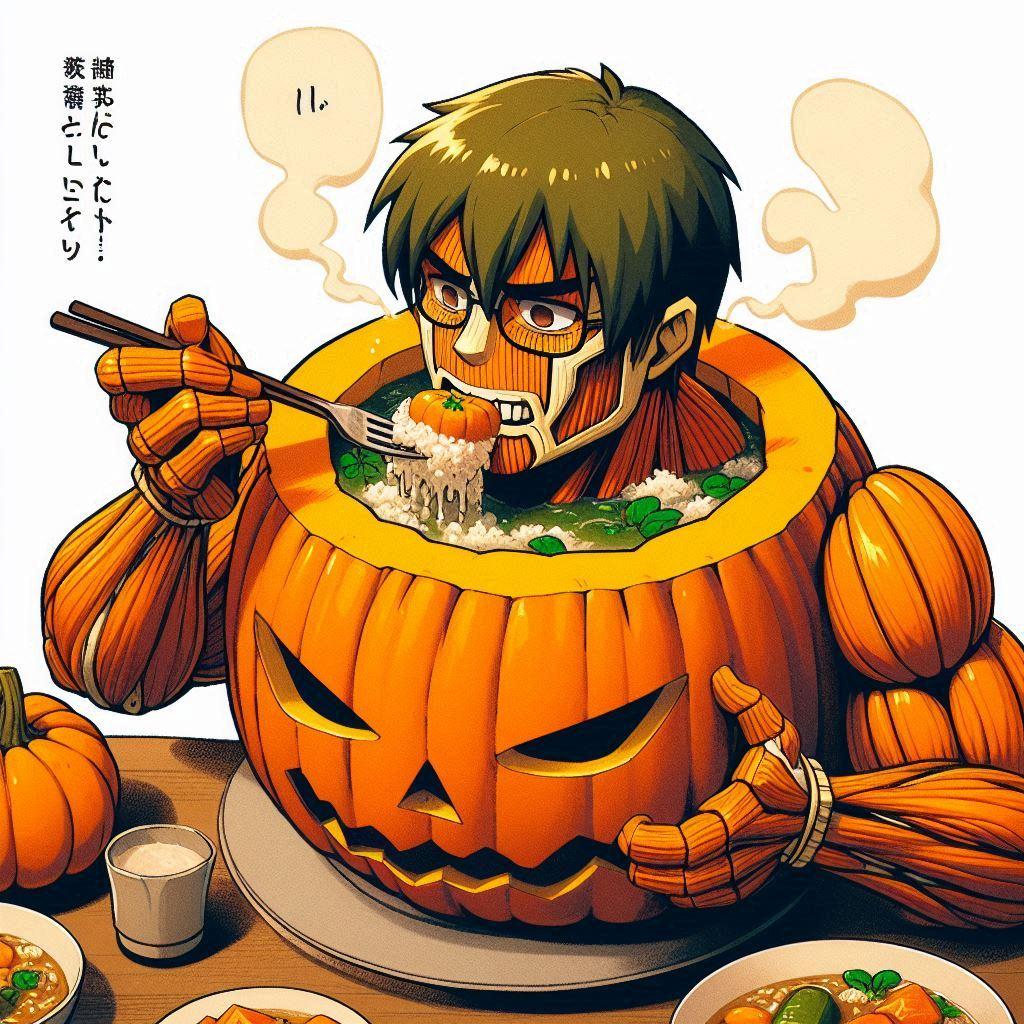かぼちゃの炊いたんを食べるかぼちゃのタイタンと誰か