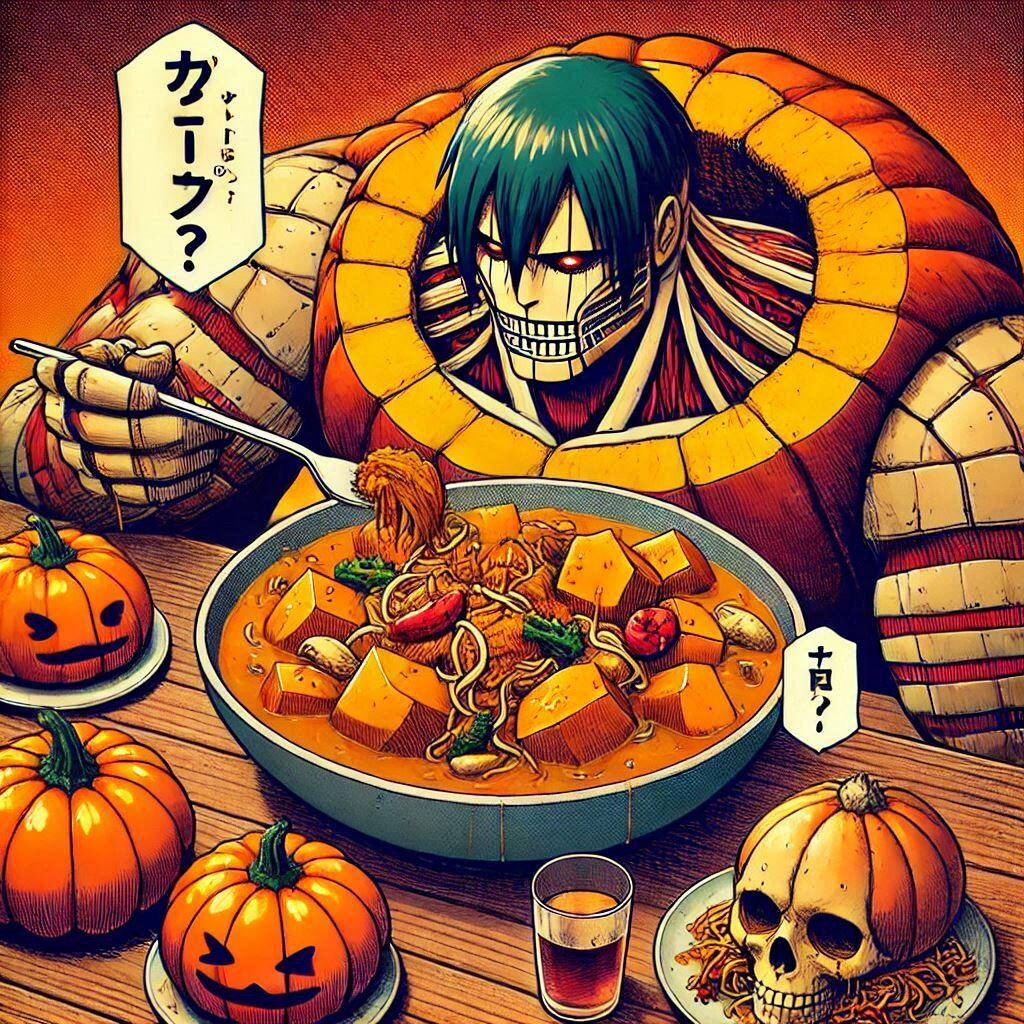 かぼちゃの炊いたんを食べるかぼちゃのタイタンと誰か