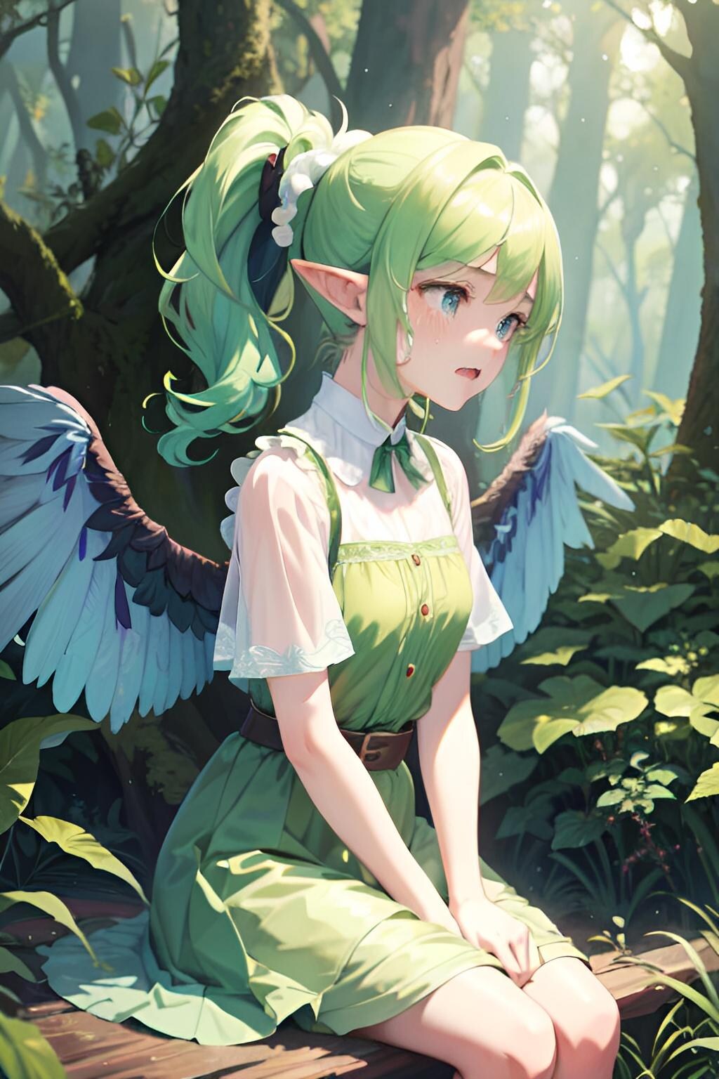 泣いているポニーテールのエルフ