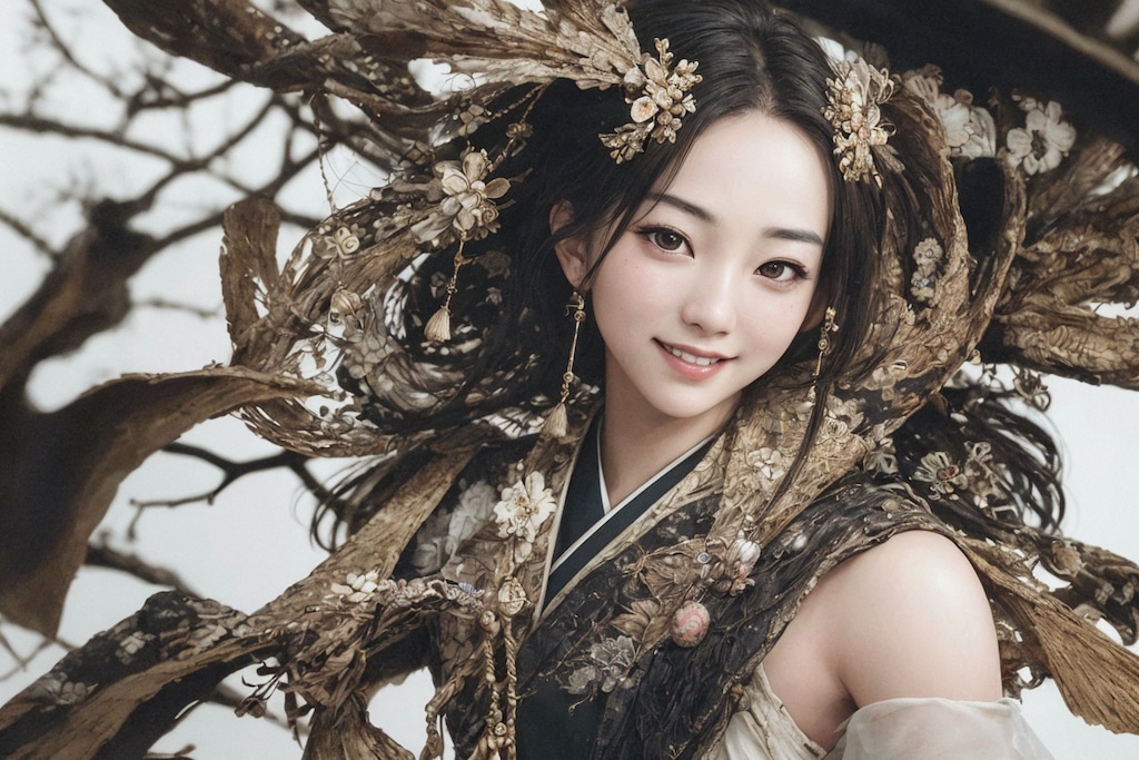 木に溶け込む美女