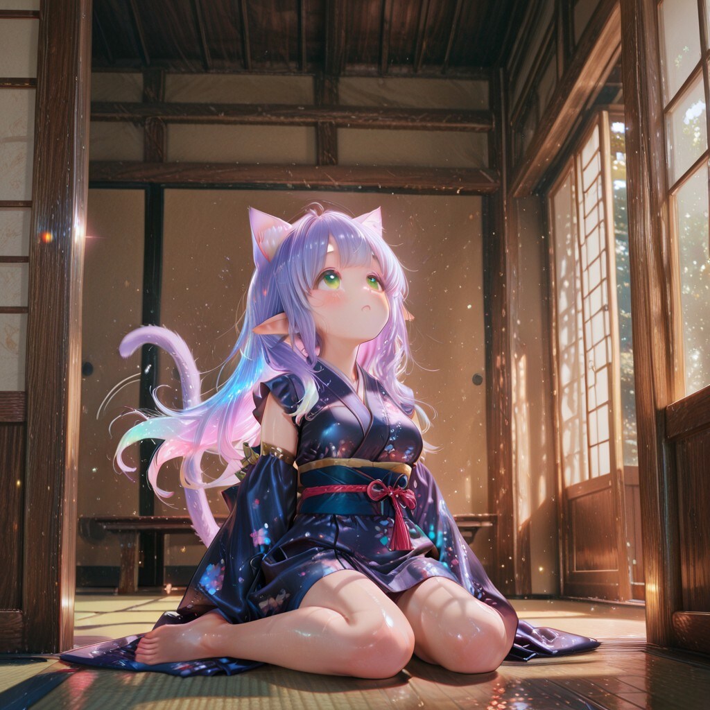 2枚）虚空を見つめる猫娘さん