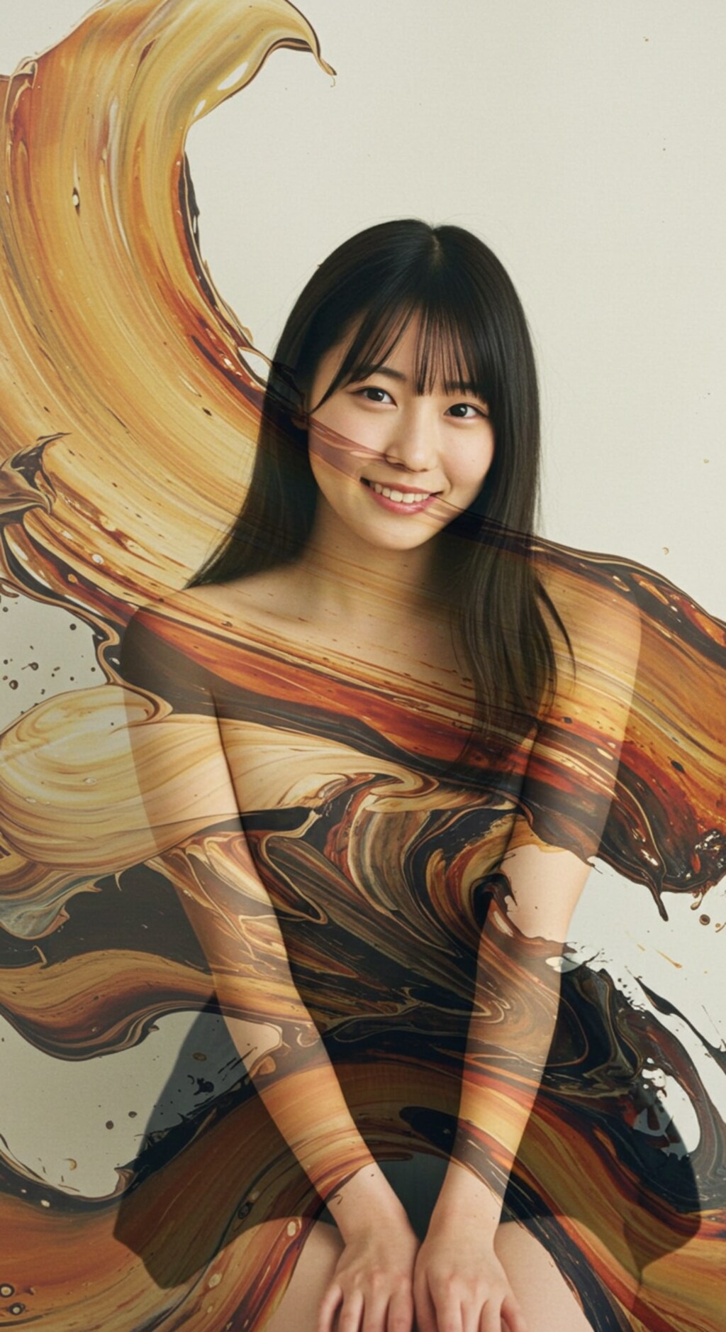 女性らしい抽象画との二重露光