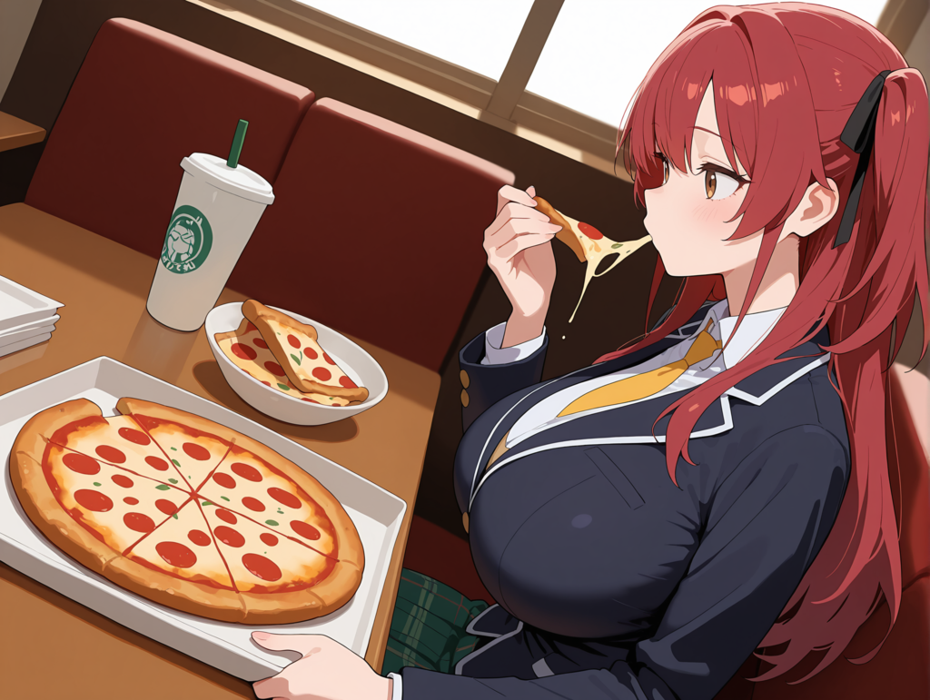 ピザを食べる千尋ちゃん