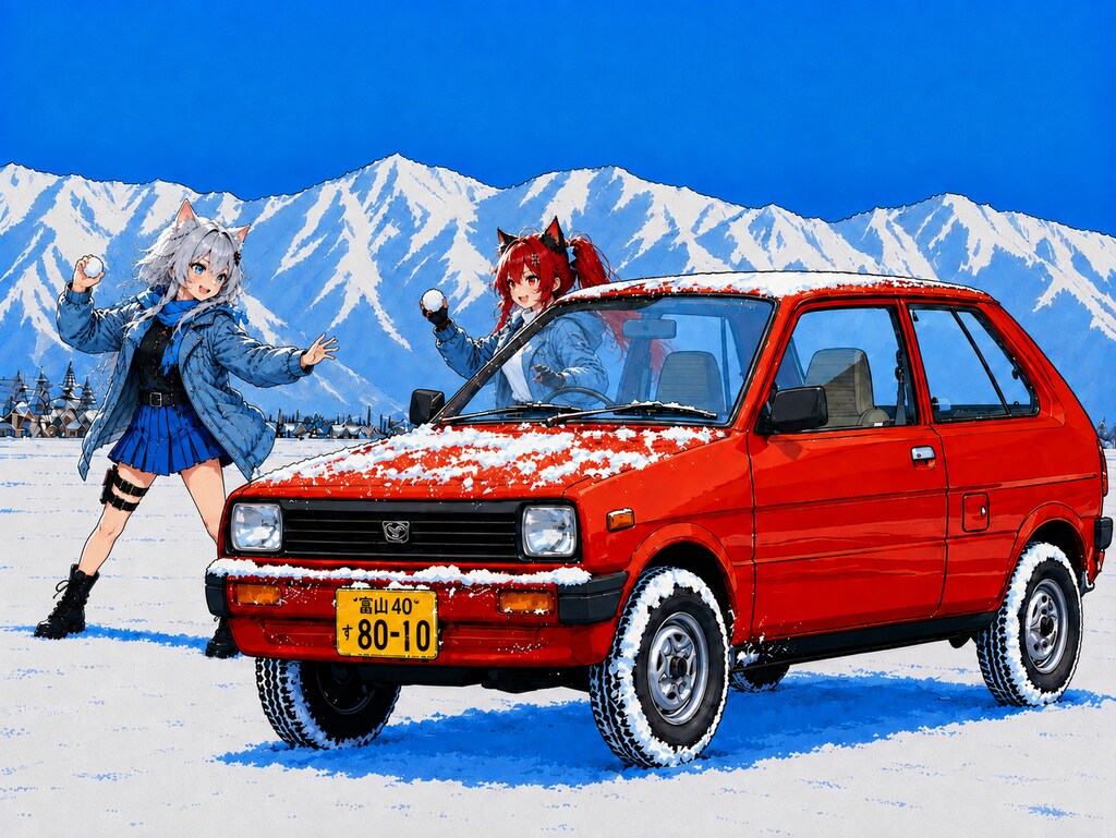 ねこ　ドライブ　二人で雪あそび📷😹