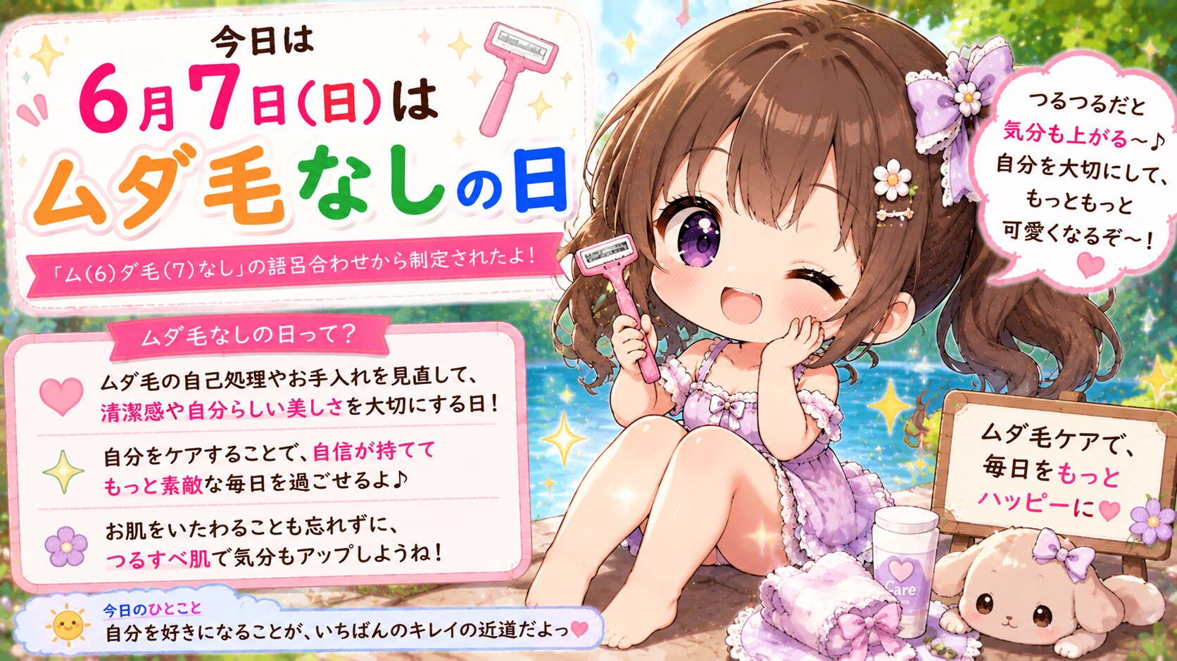 今日は何の日？（年月日固定＋チビキャラ複数）のテスト生成（ＡＩによる違いを比較）