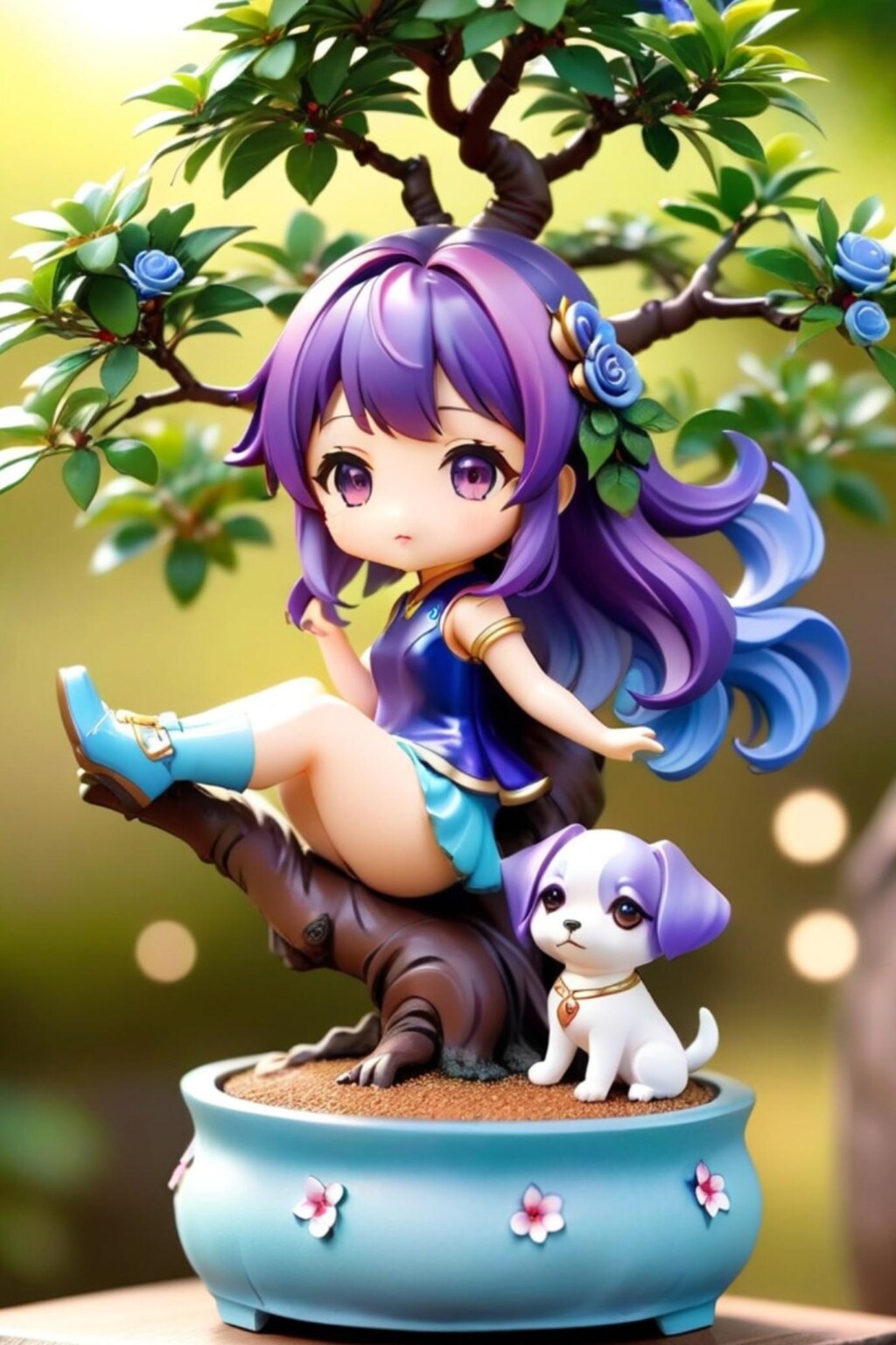 盆栽と紫髪ちゃん