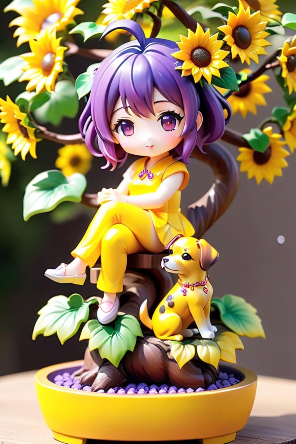 盆栽と紫髪ちゃん