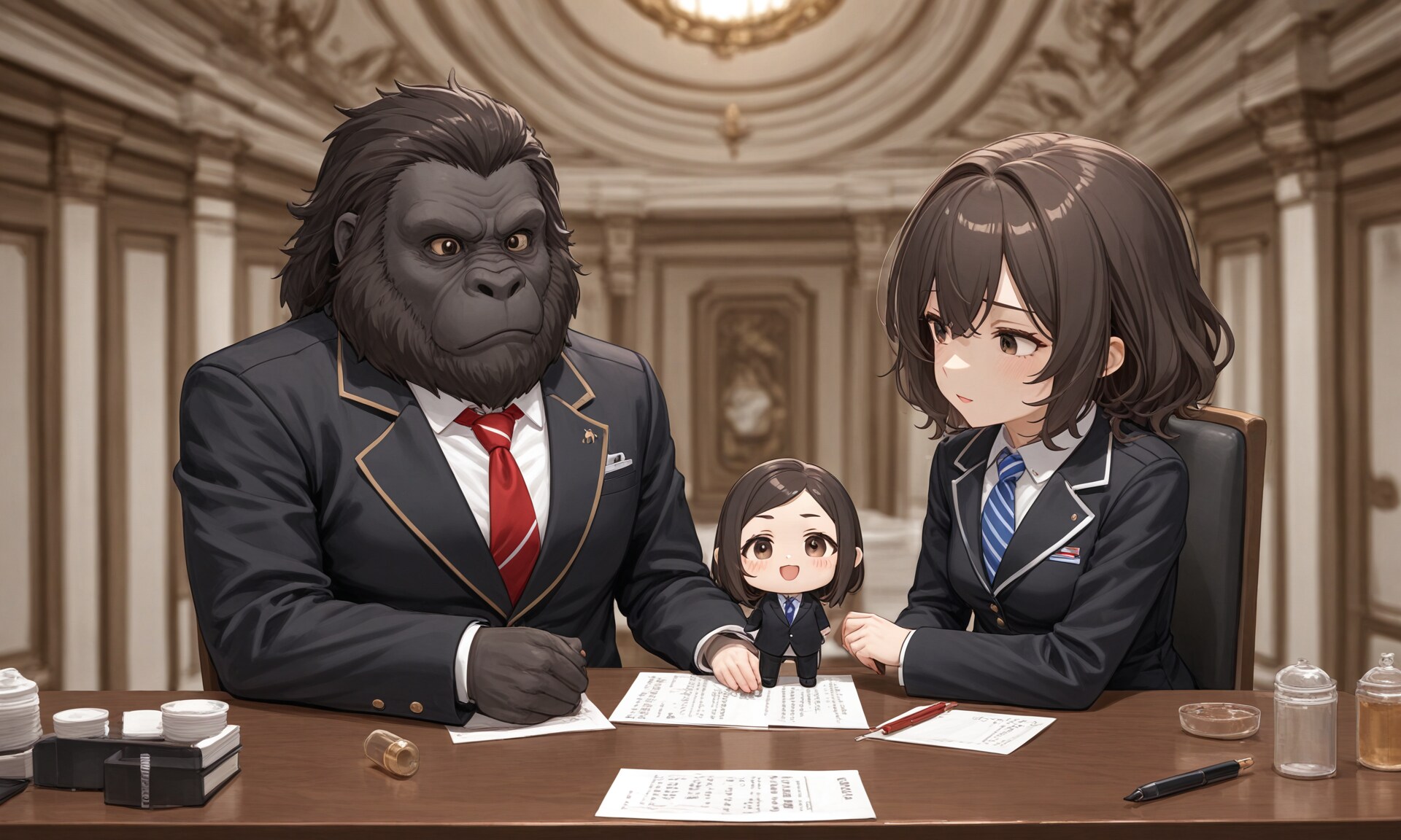 241008 「首脳会談するゴリラ大統領とchibi首相」？ | の人気AIイラスト・グラビア