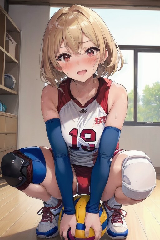 しゃがみ込むバレー女子
