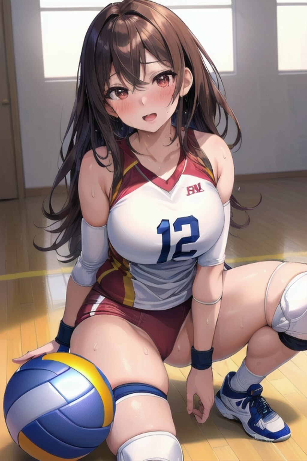 しゃがみ込むバレー女子