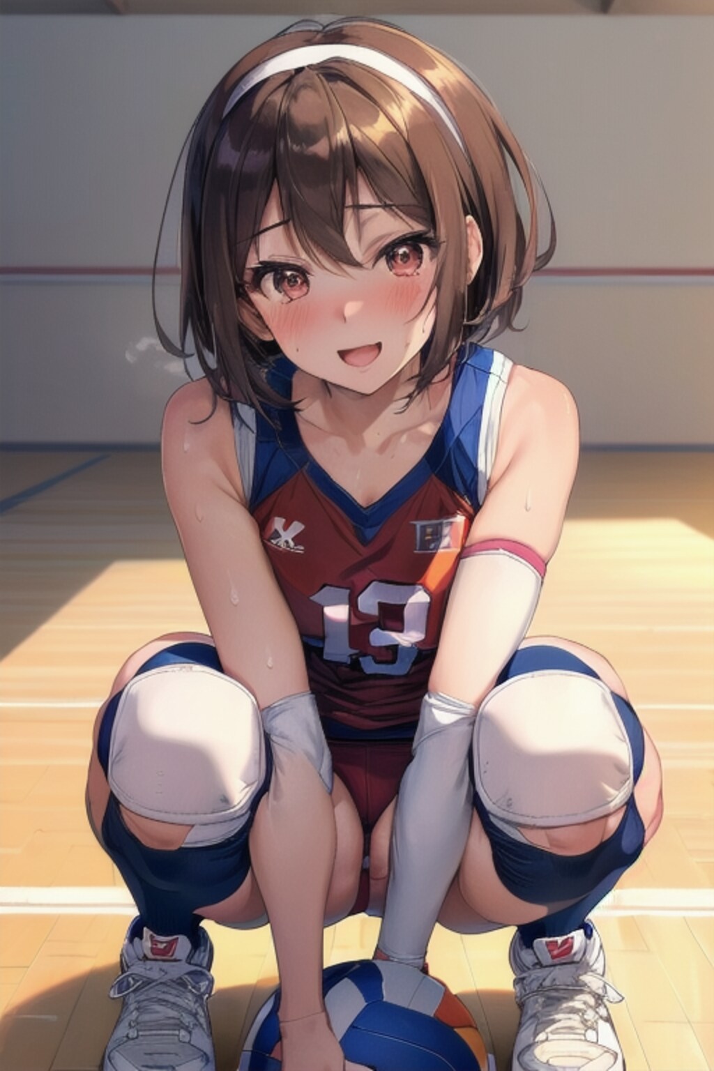 しゃがみ込むバレー女子
