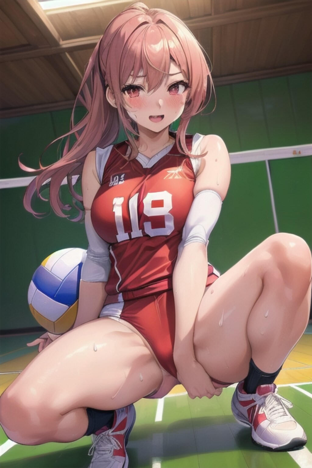 しゃがみ込むバレー女子