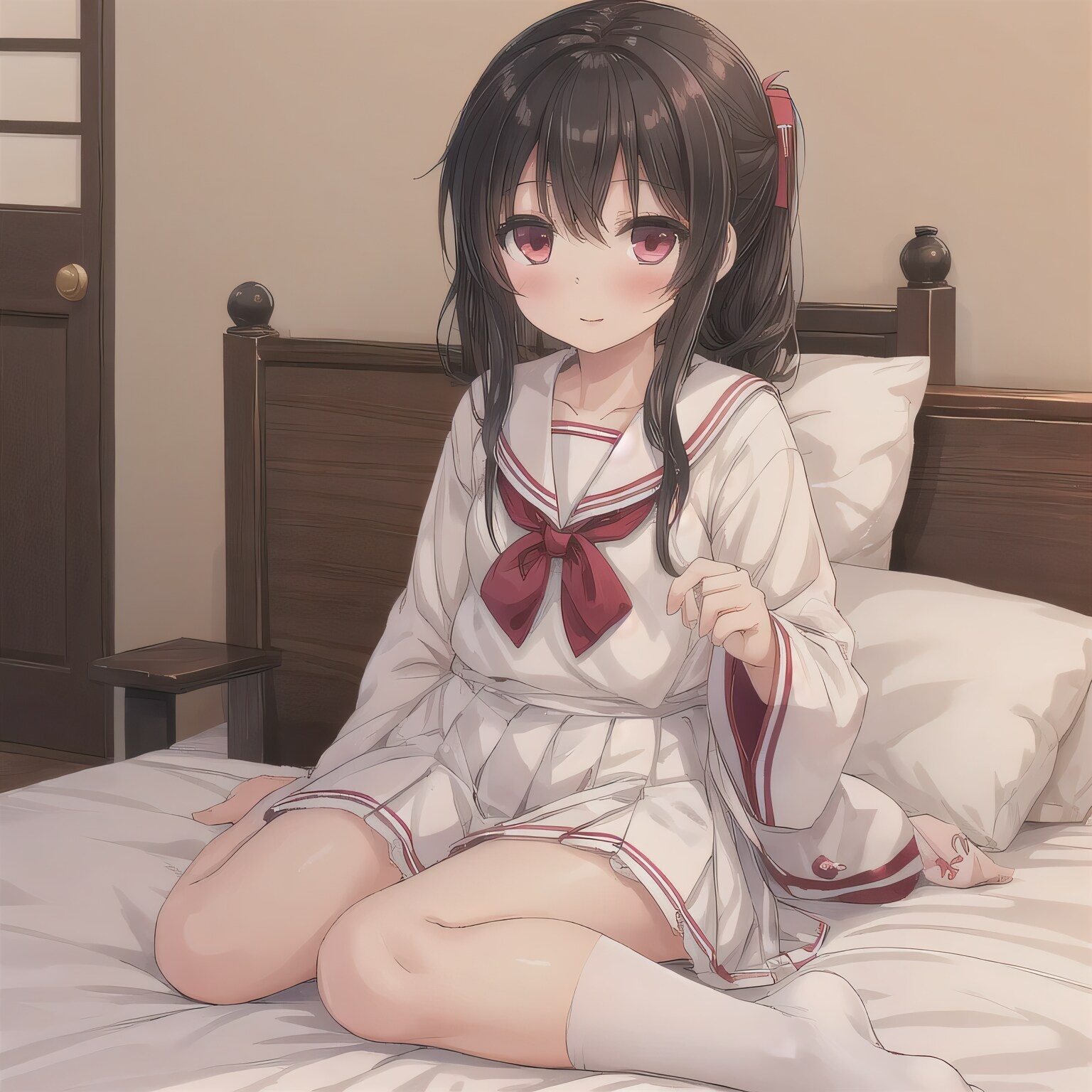 黒髪ロングで寝室の少女２６ | の人気AIイラスト・グラビア