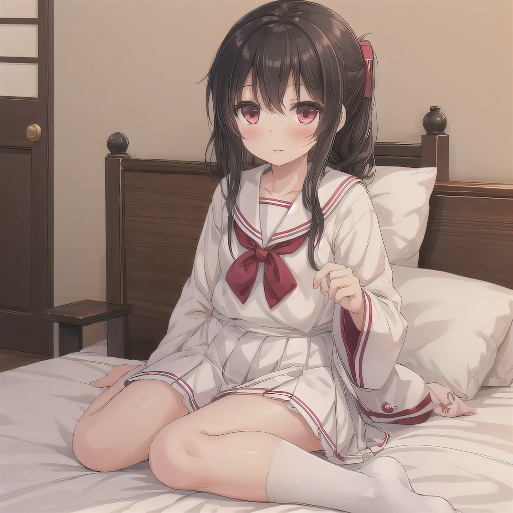 黒髪ロングで寝室の少女２６