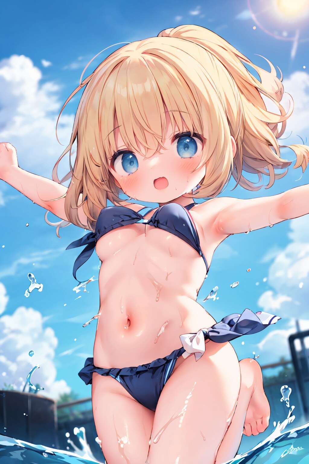 プールにジャンプ
