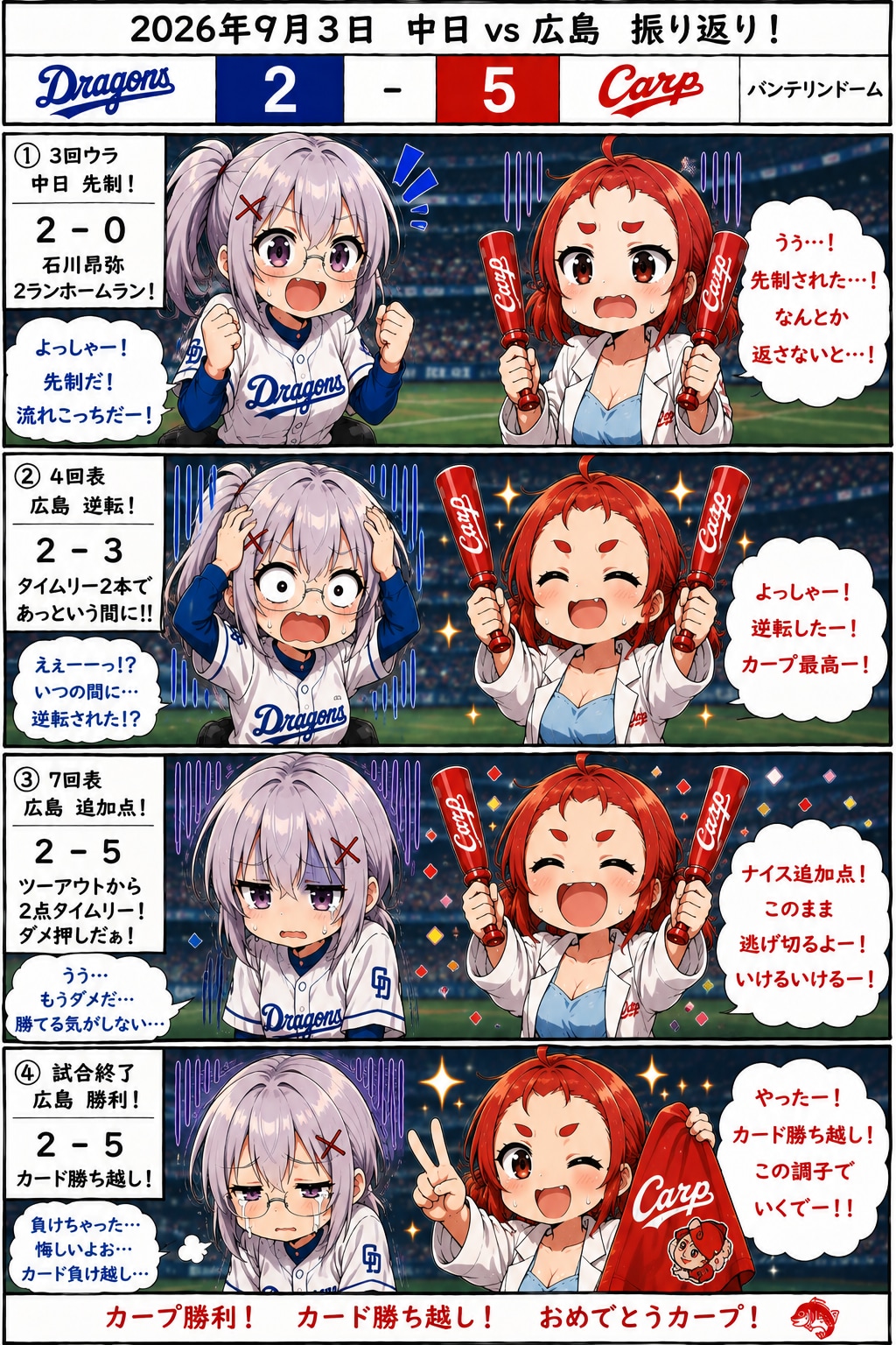 9/3のドラゴンズとカープ