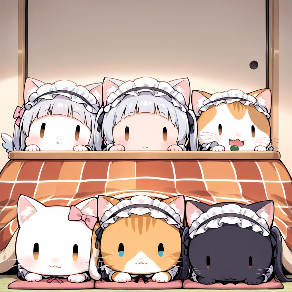 猫とarched bangsチビメイドさん