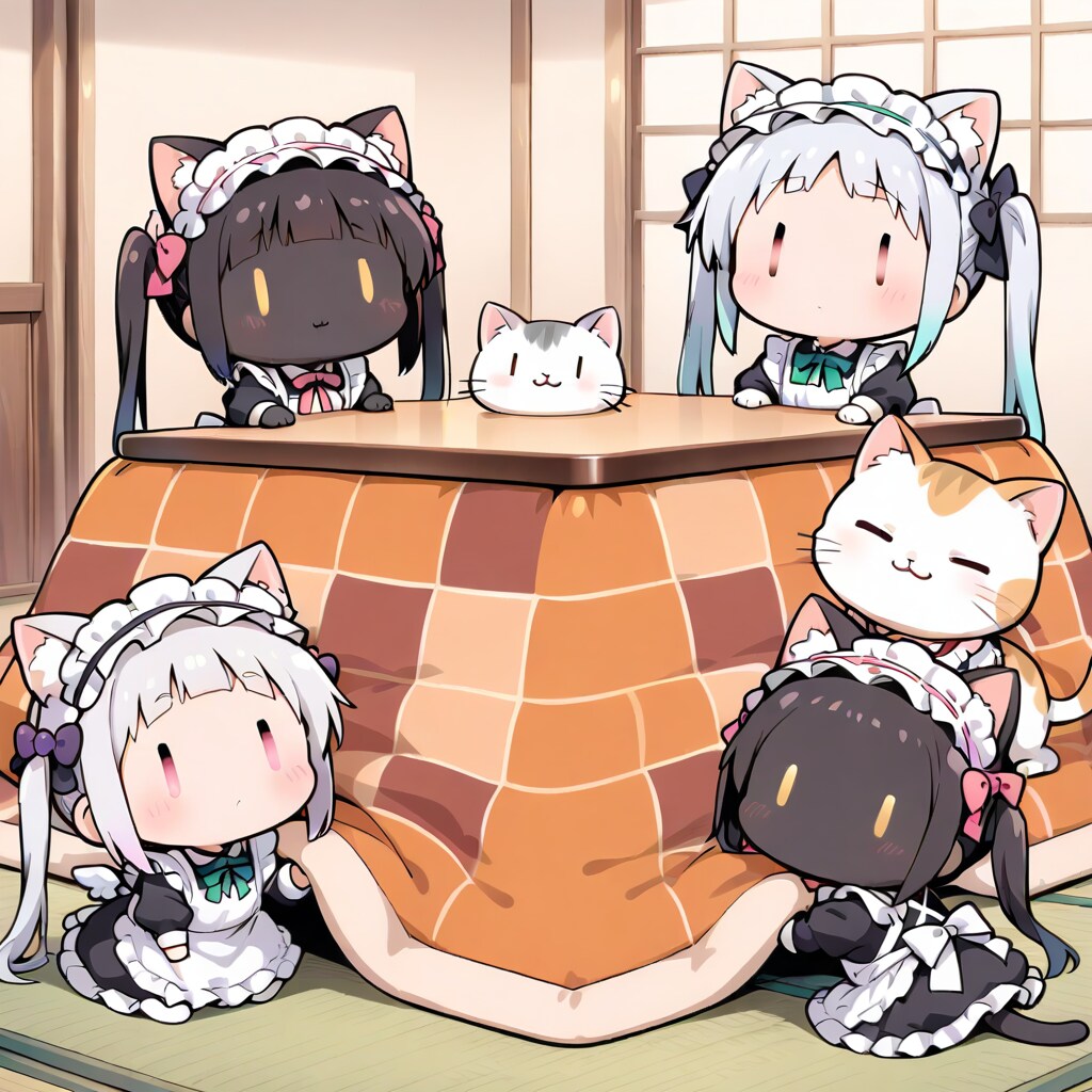 猫とarched bangsチビメイドさん