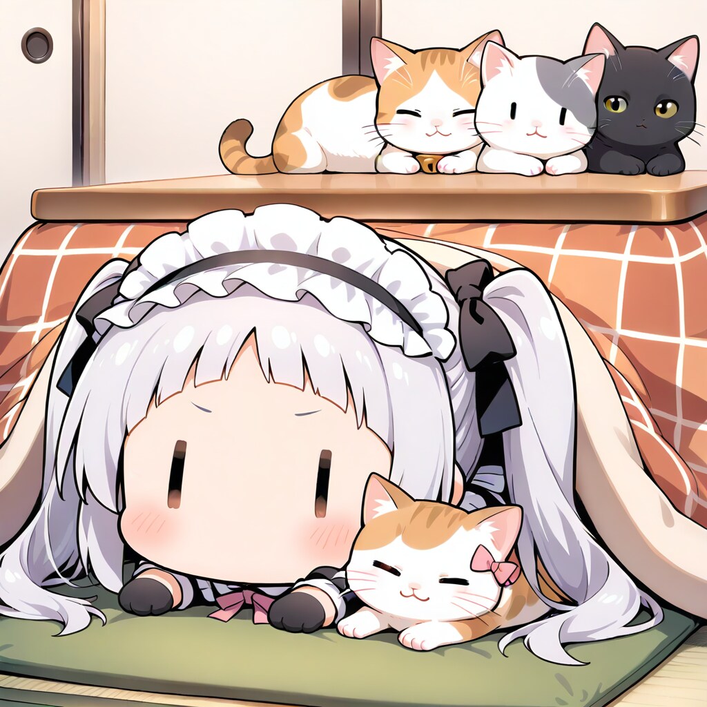 猫とarched bangsチビメイドさん