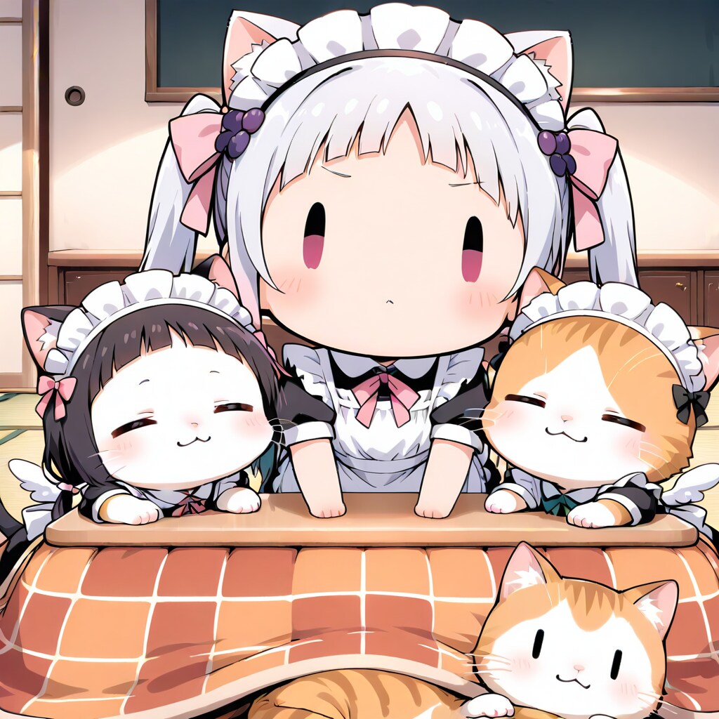 猫とarched bangsチビメイドさん