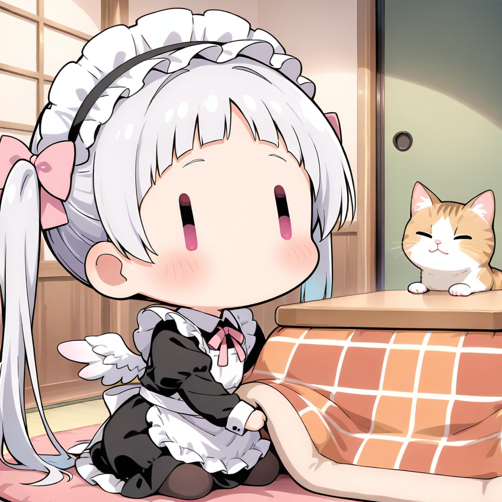 猫とarched bangsチビメイドさん