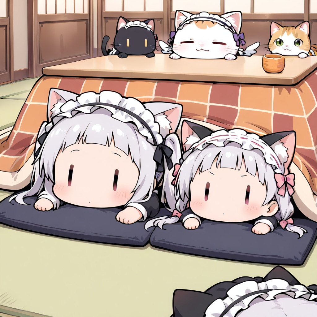 猫とarched bangsチビメイドさん