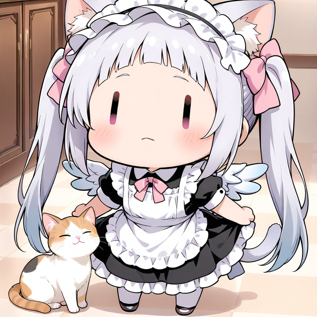 猫とarched bangsチビメイドさん