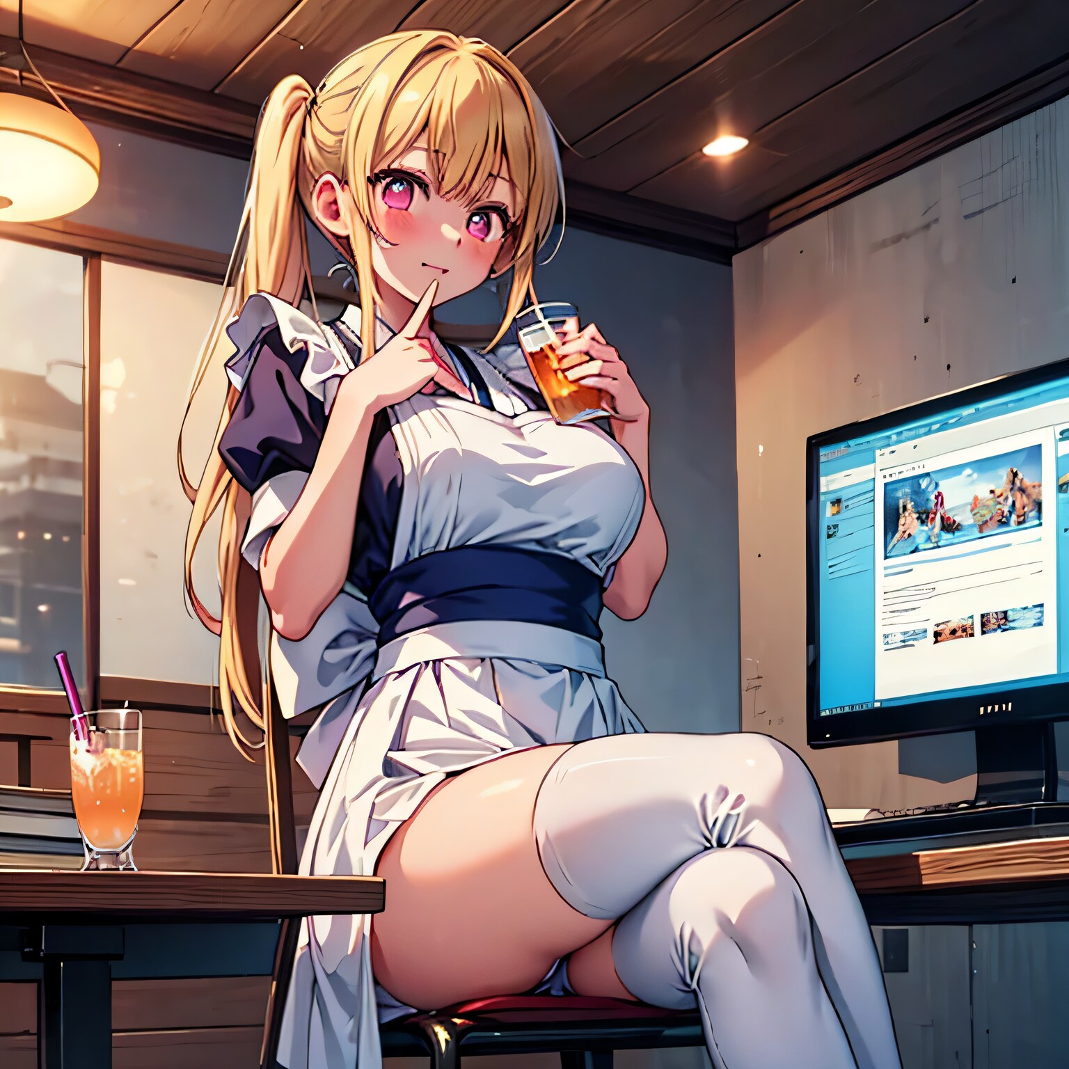 金髪ツインテで漫画喫茶の少女 | の人気AIイラスト・グラビア