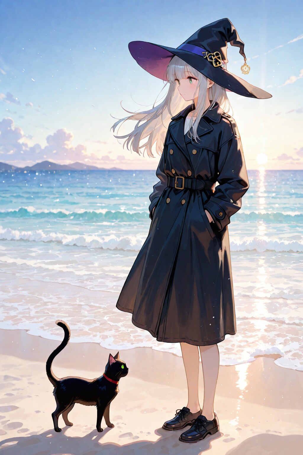 砂浜の魔女と黒猫 | の人気AIイラスト・グラビア