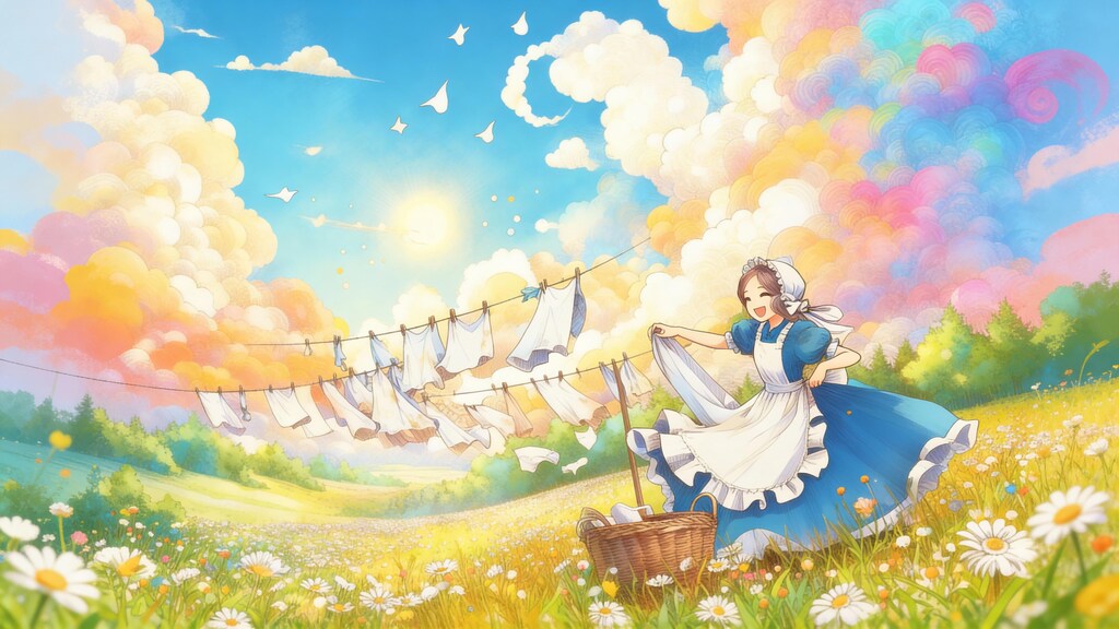 洗濯物を干すメイドさん (メイド38)