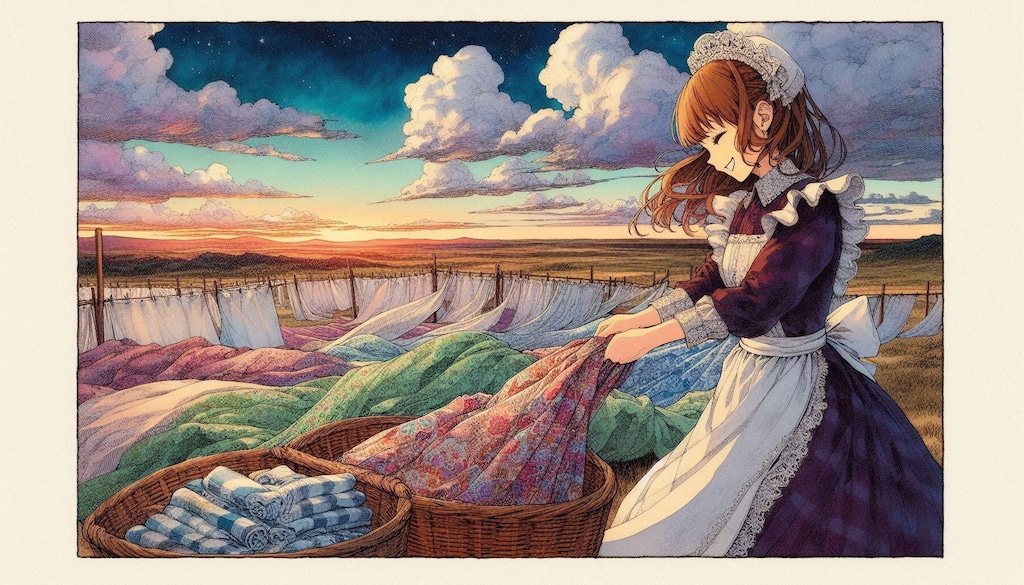 洗濯物を干すメイドさん (メイド38)