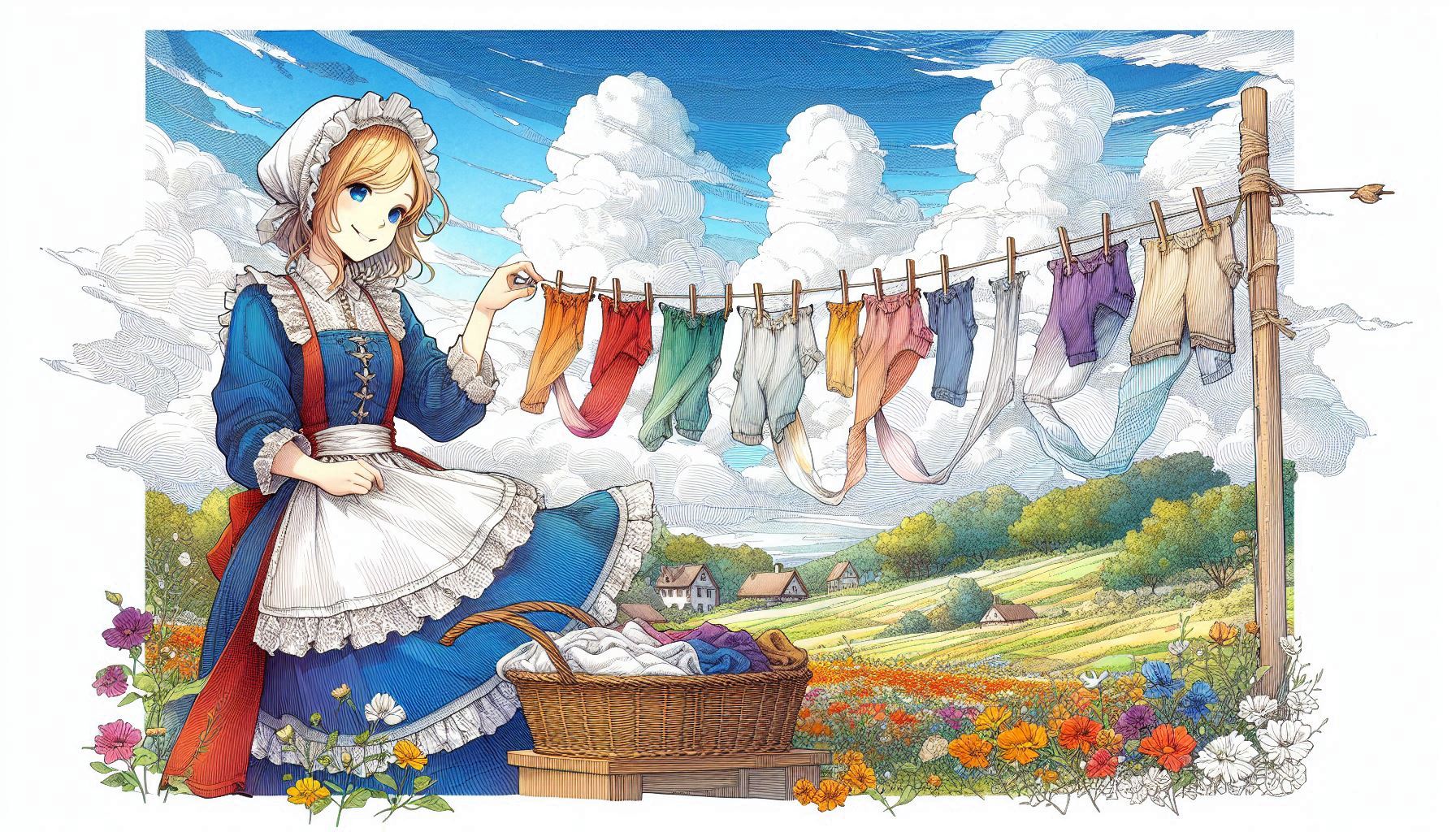 洗濯物を干すメイドさん (メイド38) | の人気AIイラスト・グラビア