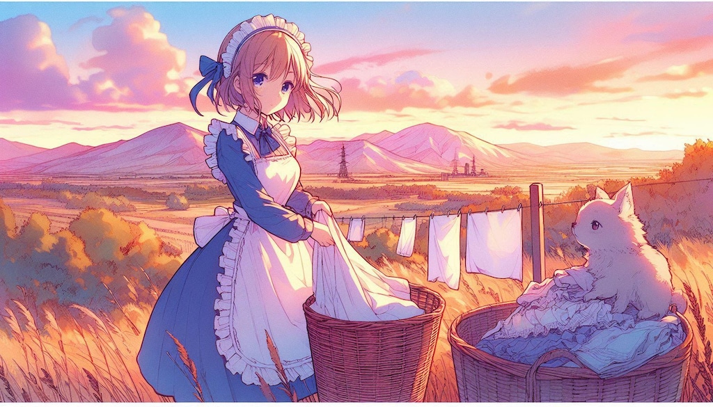 洗濯物を干すメイドさん (メイド38)