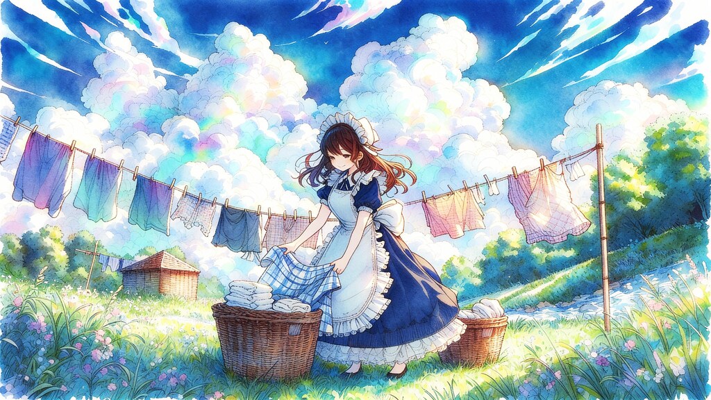 洗濯物を干すメイドさん (メイド38)