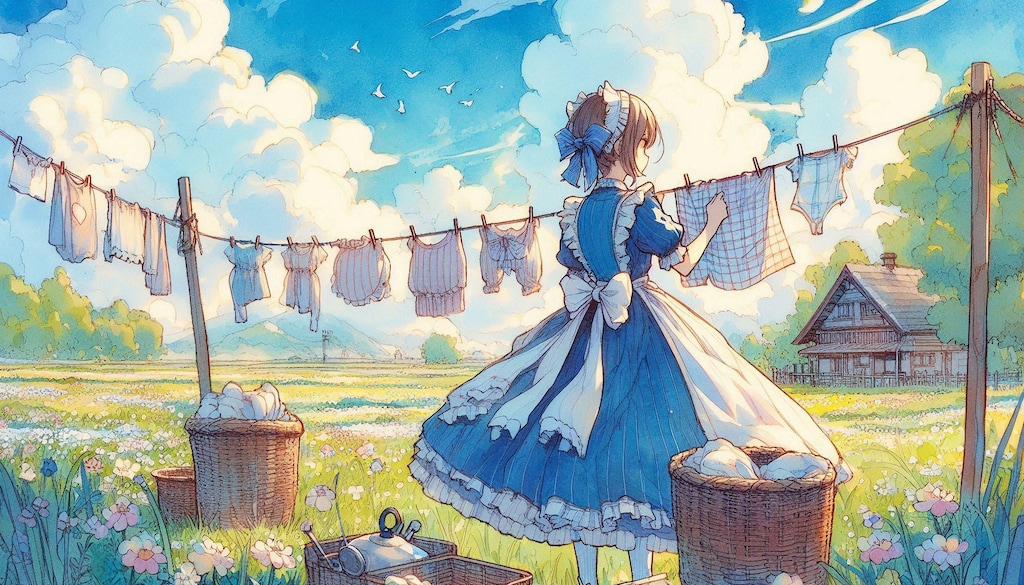 洗濯物を干すメイドさん (メイド38)