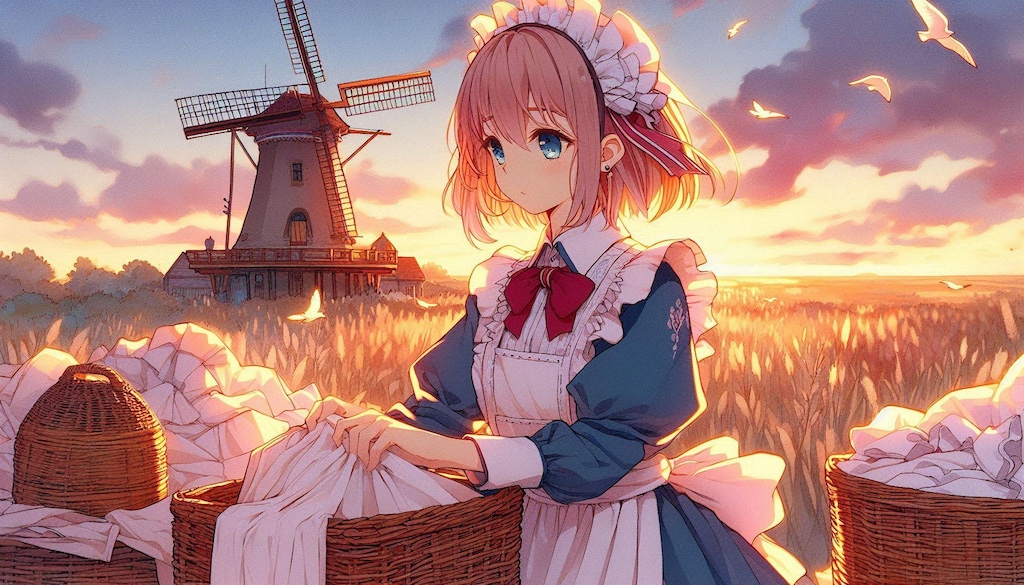 洗濯物を干すメイドさん (メイド38)