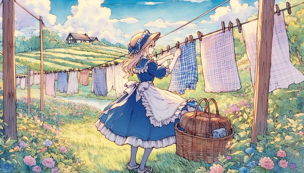 洗濯物を干すメイドさん (メイド38)