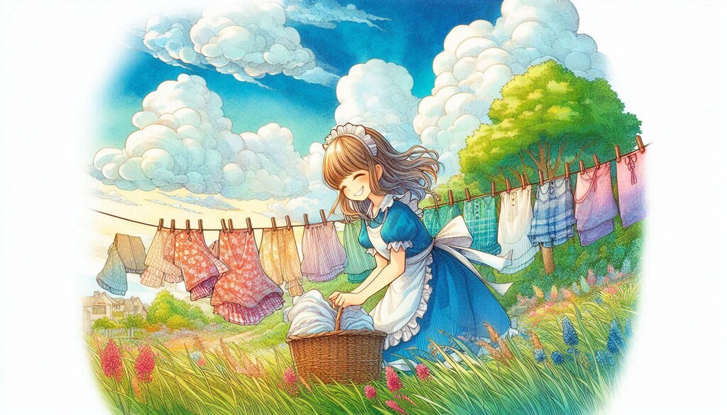 洗濯物を干すメイドさん (メイド38)