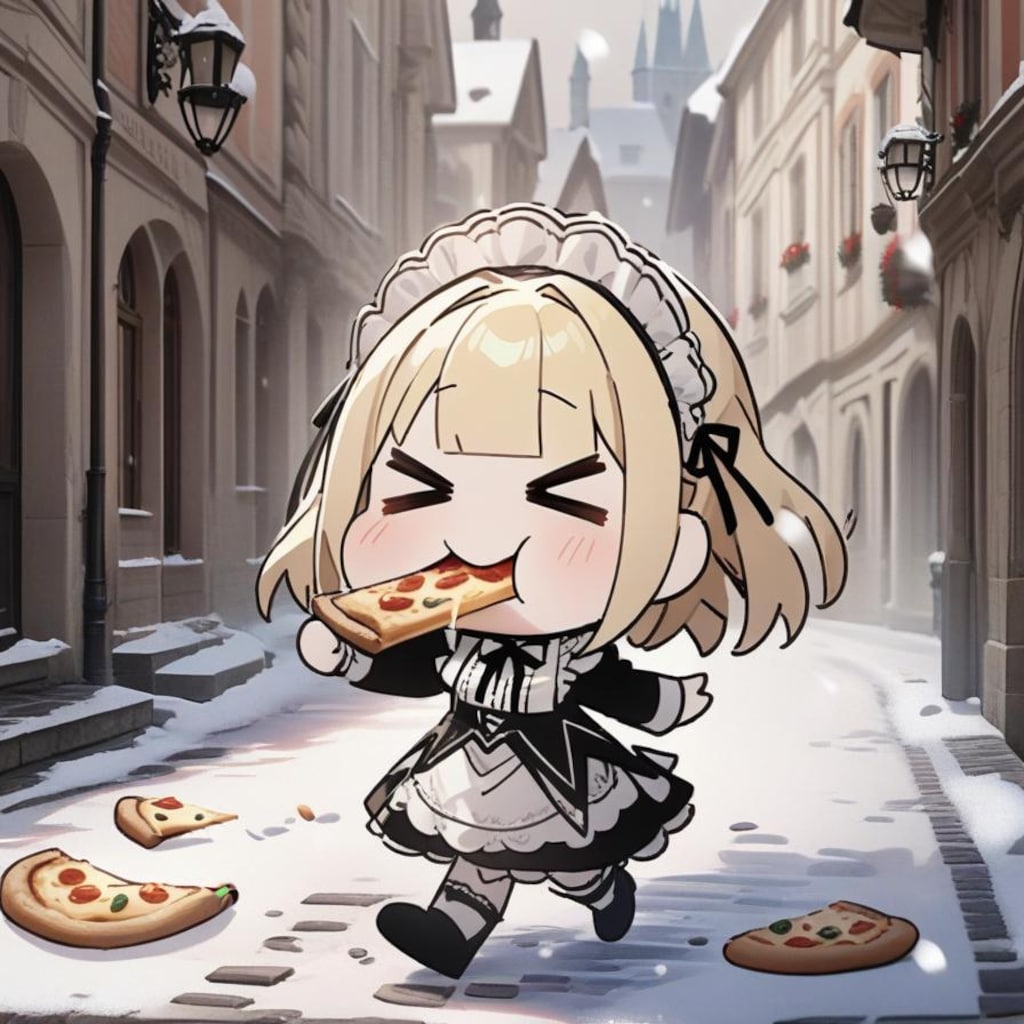 ⛄️雪道と おピッツァもぐもぐ メイドちゃん⛄️