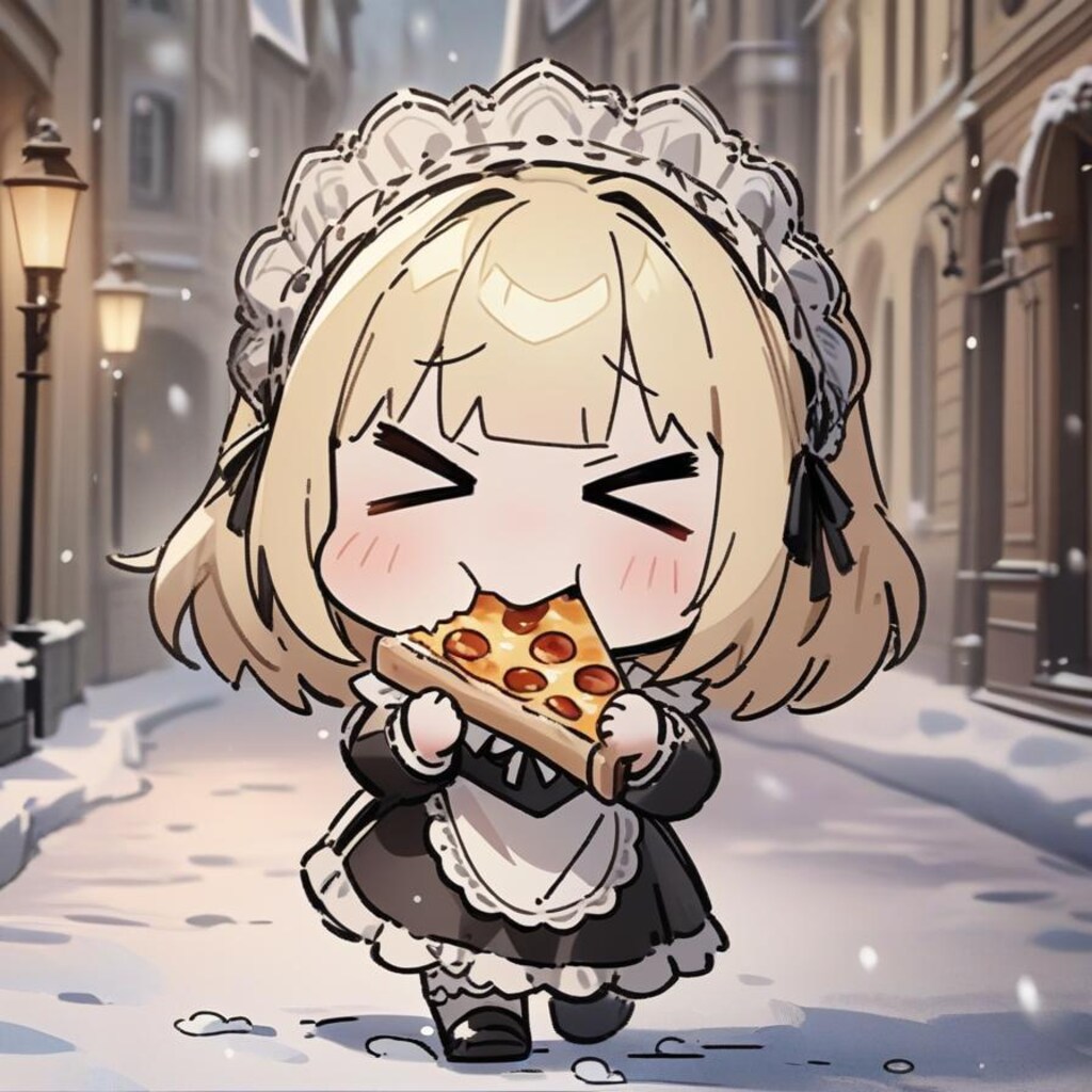 ⛄️雪道と おピッツァもぐもぐ メイドちゃん⛄️
