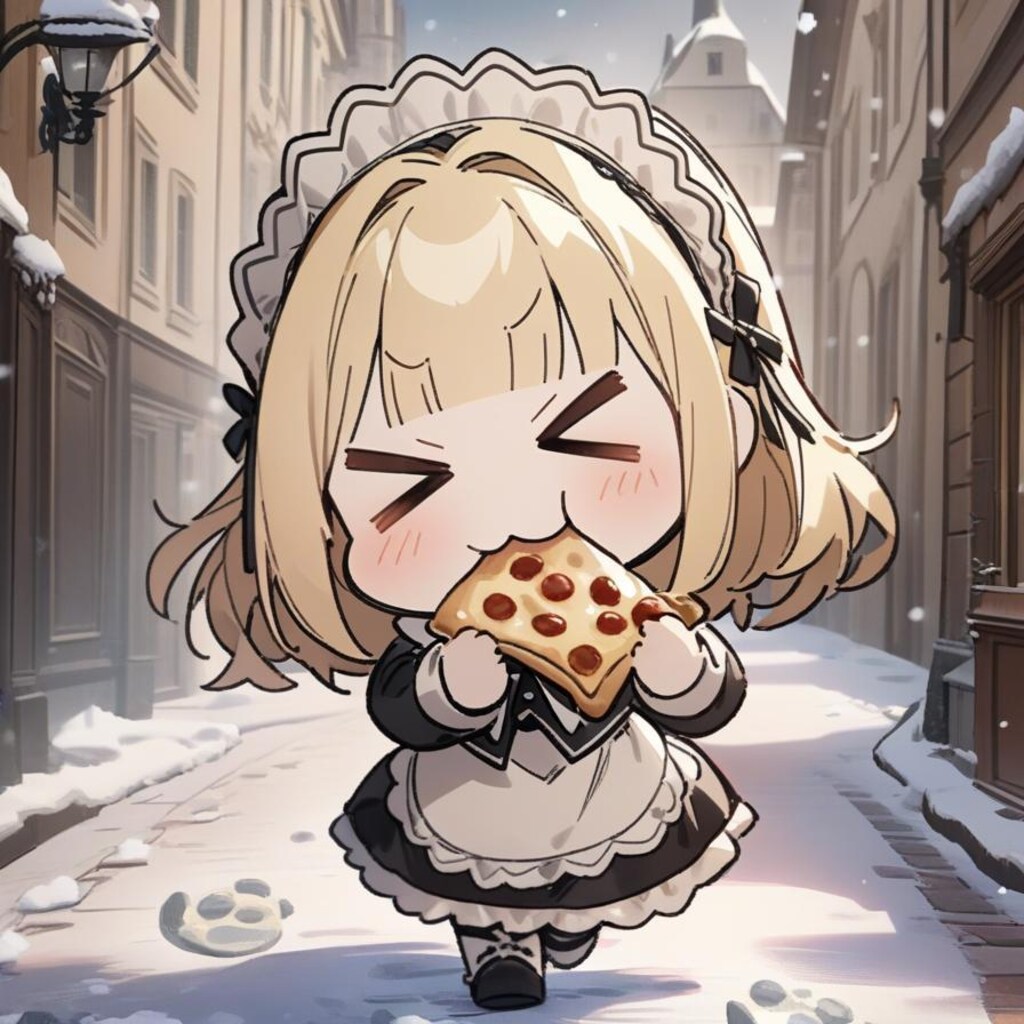 ⛄️雪道と おピッツァもぐもぐ メイドちゃん⛄️